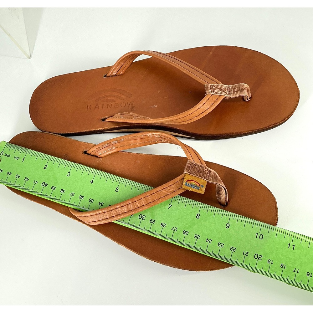 Rainbow Womens Size 9.5 Single Layer Narrow Strap Leather Flip Flop Sandal Thong - Picture 4 of 14